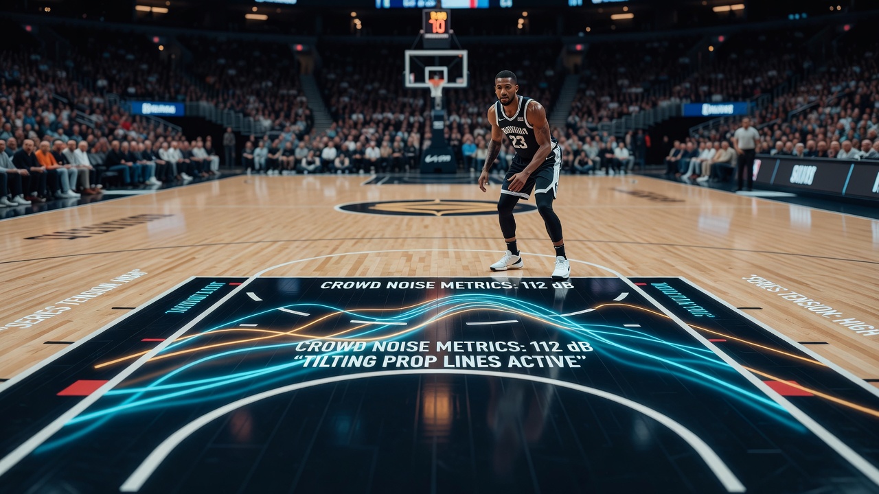 Close-up of free throw line during playoff action showing players preparing amid visible crowd energy and arena lighting
