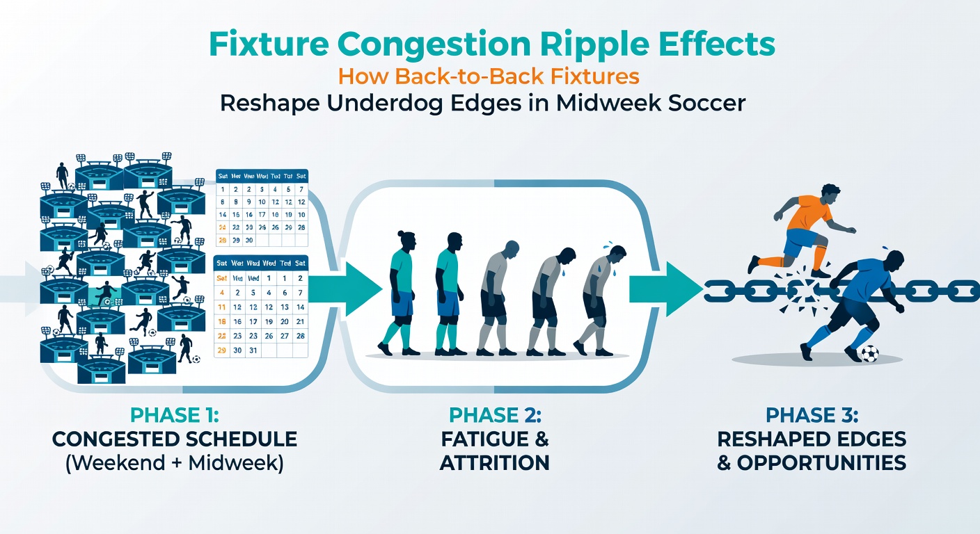 Midweek soccer action where an underdog side capitalizes on a fatigued favorite during a congested fixture period