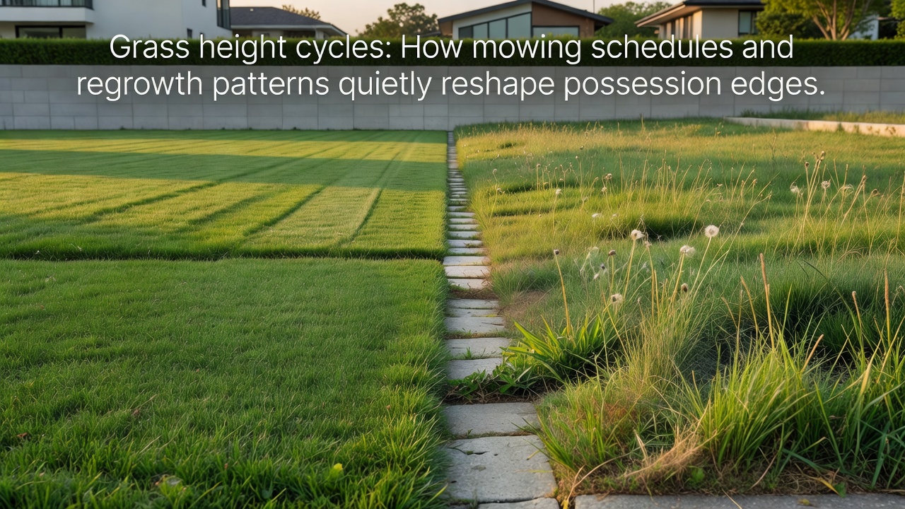 Close-up of soccer pitch grass showing regrowth patterns and mowing stripes affecting ball roll