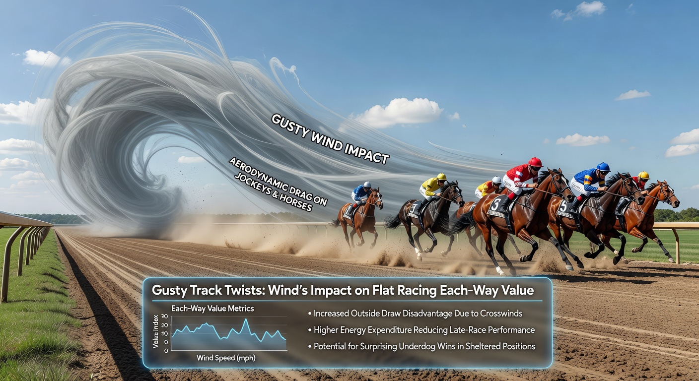 Horses battling headwinds on a flat turf track, illustrating pace disruption and value opportunities