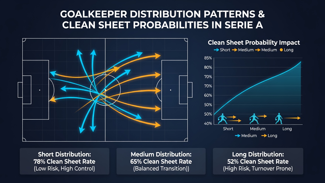Tactical diagram overlay on a Serie A pitch highlighting goalkeeper passing lanes and clean sheet correlation zones