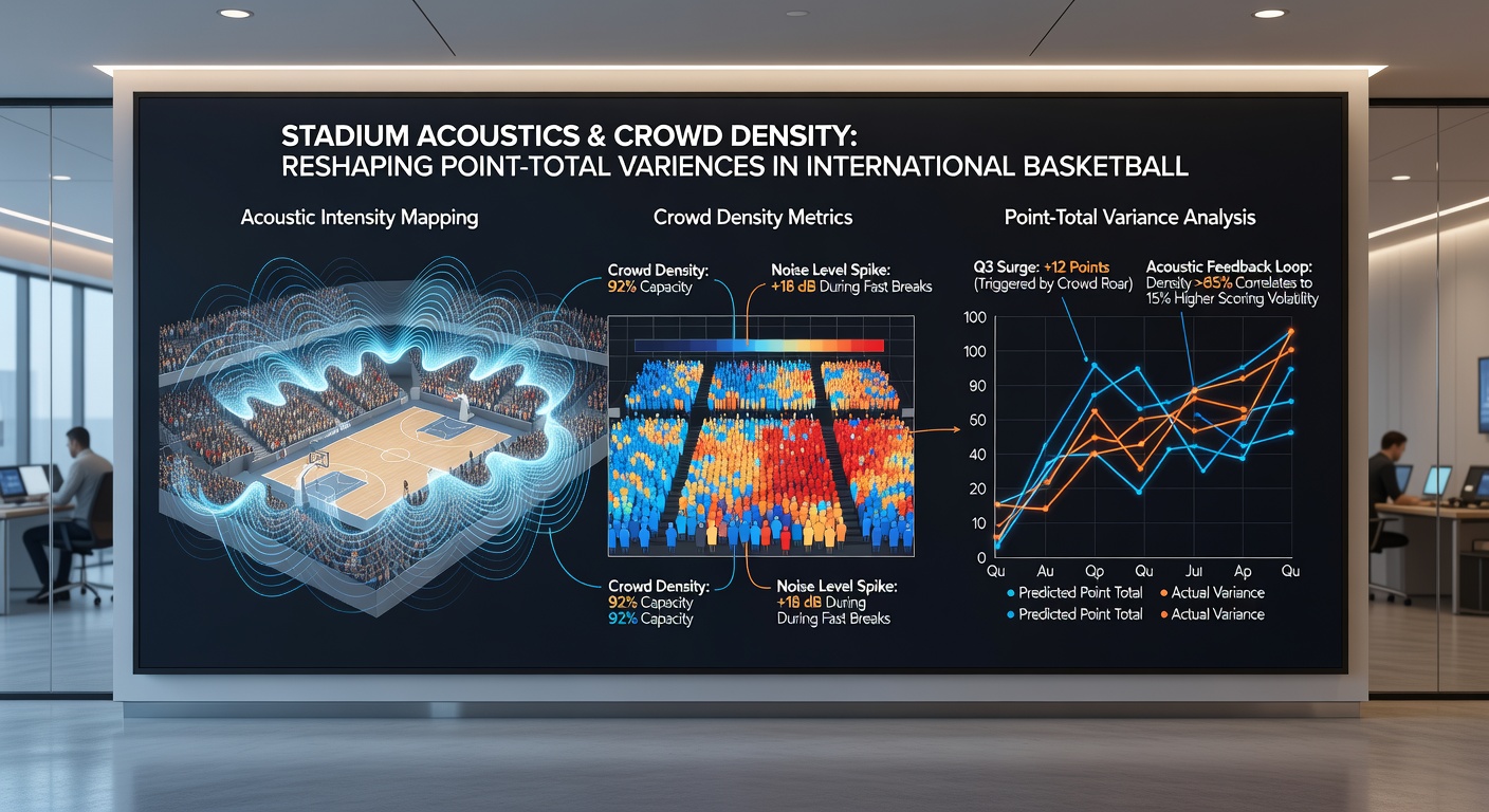 Data visualization charts displaying point total variances correlated with crowd density levels in basketball arenas