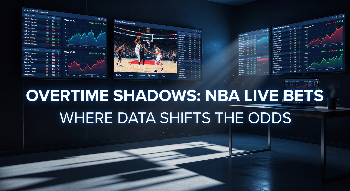 Dynamic NBA overtime scene with players battling under bright arena lights, highlighting the intensity of live betting moments