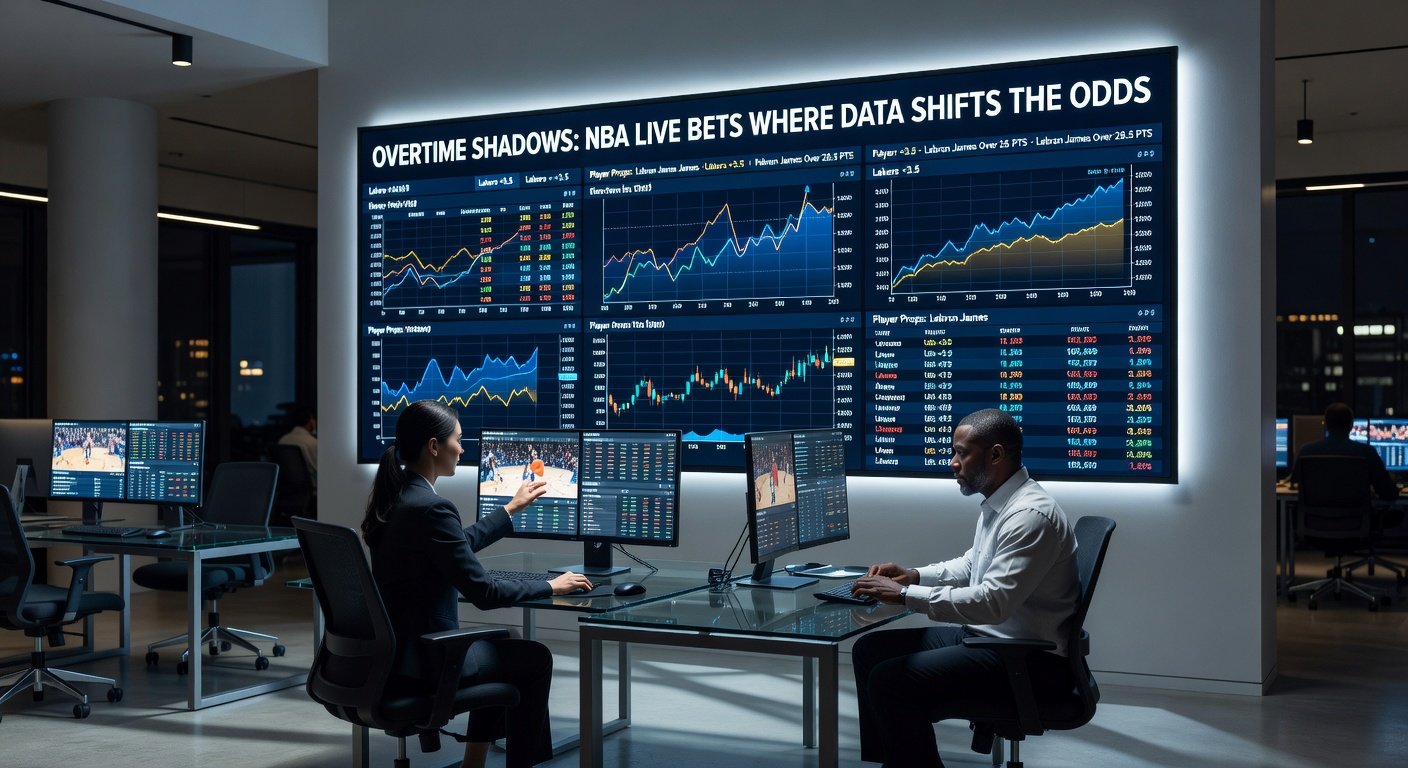 Close-up of NBA scoreboard during overtime, showing live odds overlays and data visualizations shifting in real-time