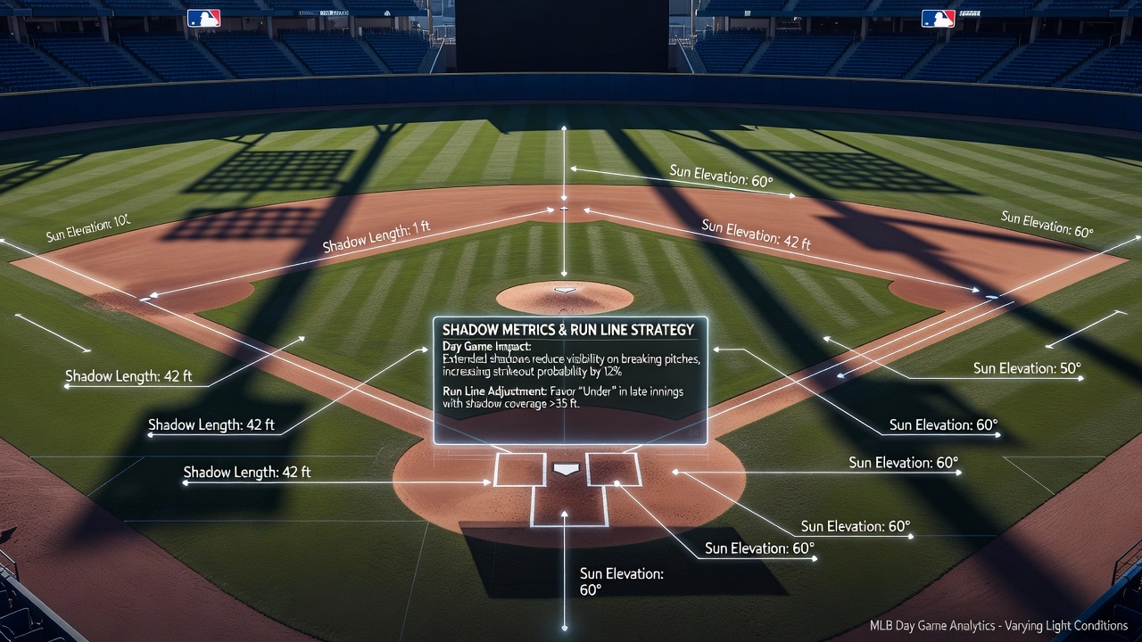 Chart comparing run-line outcomes in MLB day games at high versus low latitude stadiums