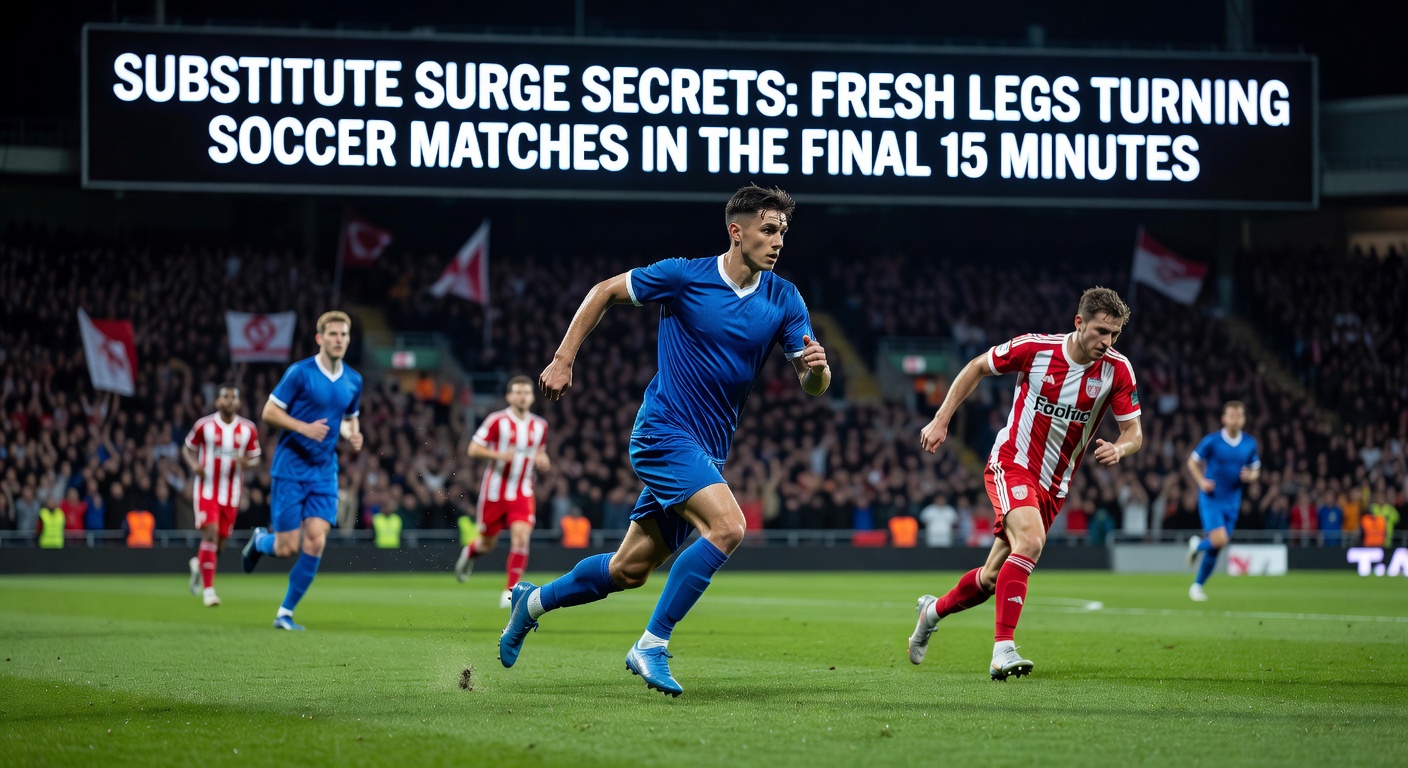 A cluster of soccer players in action during stoppage time, highlighting substitute impact on match momentum